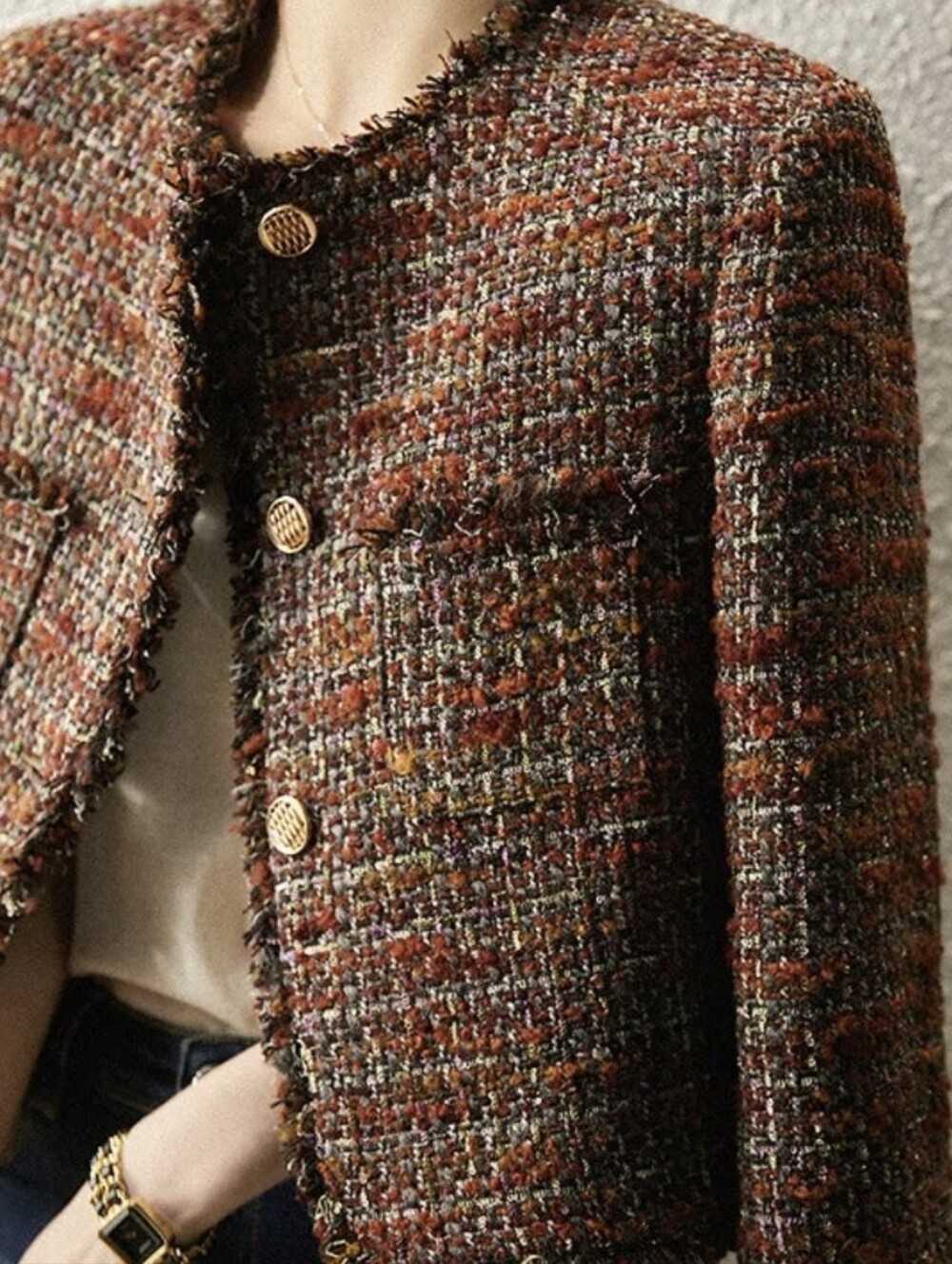 No Brand Cropped Multicolor Tweed Jacket - Classic Boxy Coat